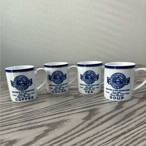 Vintage La Maison Roshco Blue White Porcelain Mugs Coffee Tea Set Of 4